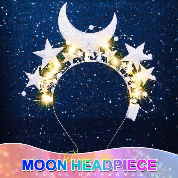 Light Up Star Headband Silver Moon Glitter Crown Space Hair Accessories for Wome main image 6